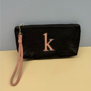 Black Wristlet with Pink Initial